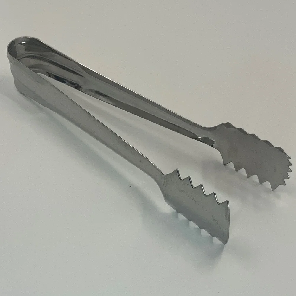 Vintage INOX Ice Tongs Serrated Made in Italy Stainless Steel Silver 5in